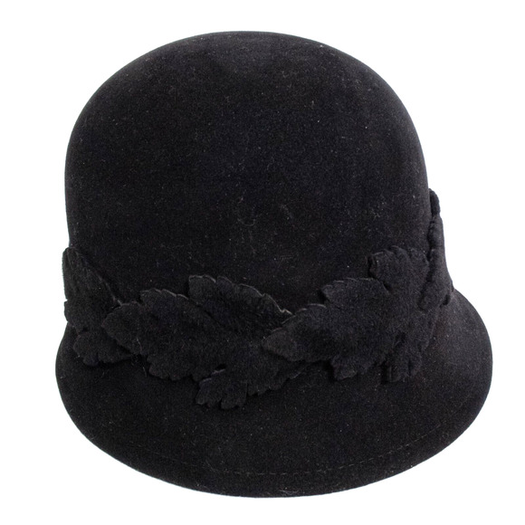 no71 Philip Treacy Black Woolfelt Grape Leaf Cloche Hat One Size Vintage - Picture 3 of 11